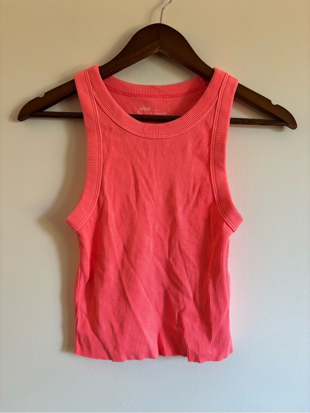aerie Ribbed Tank Top in Bright Coral Pink
